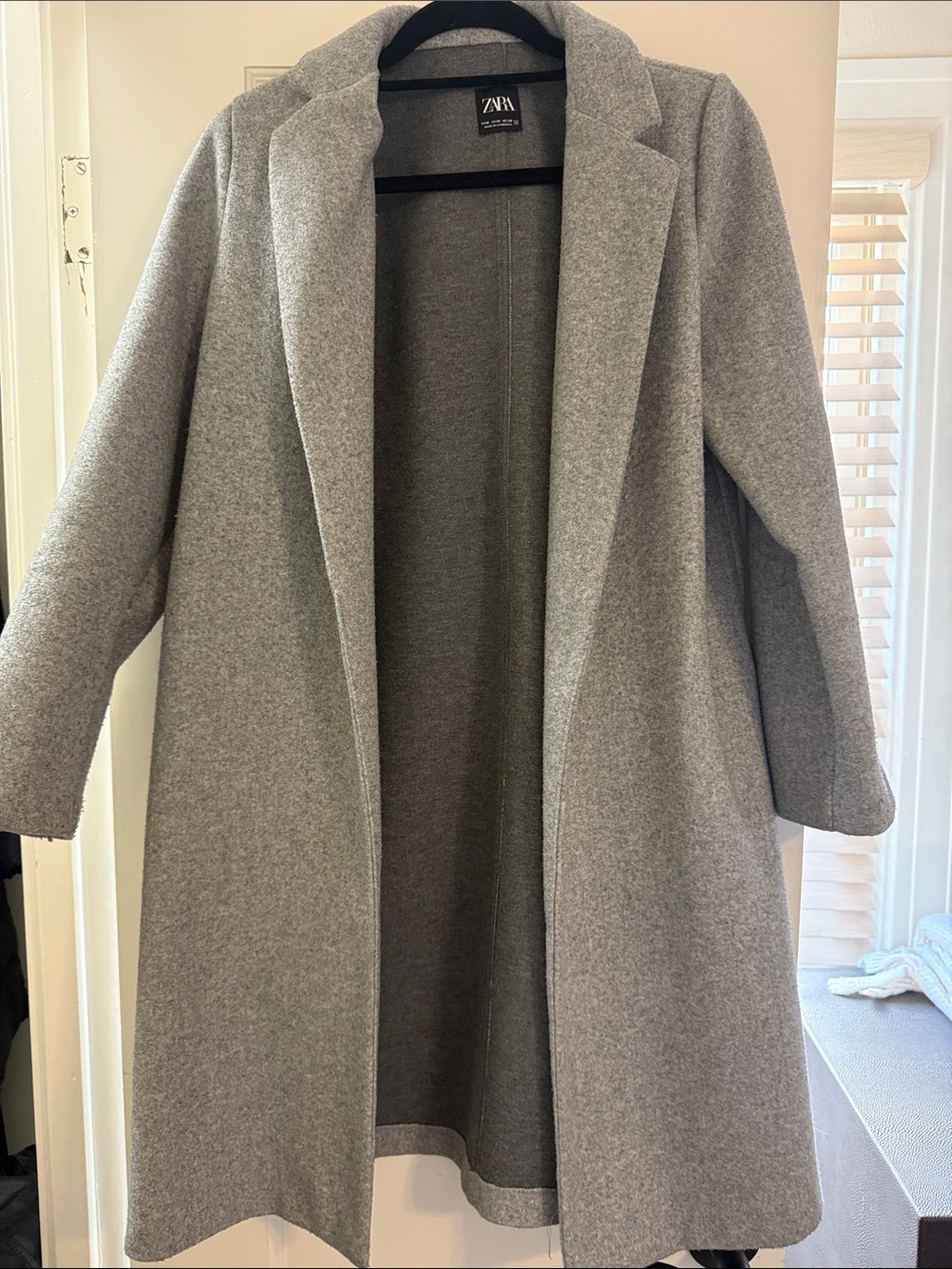 Zara Light Gray Open Front Wool Blend Coat